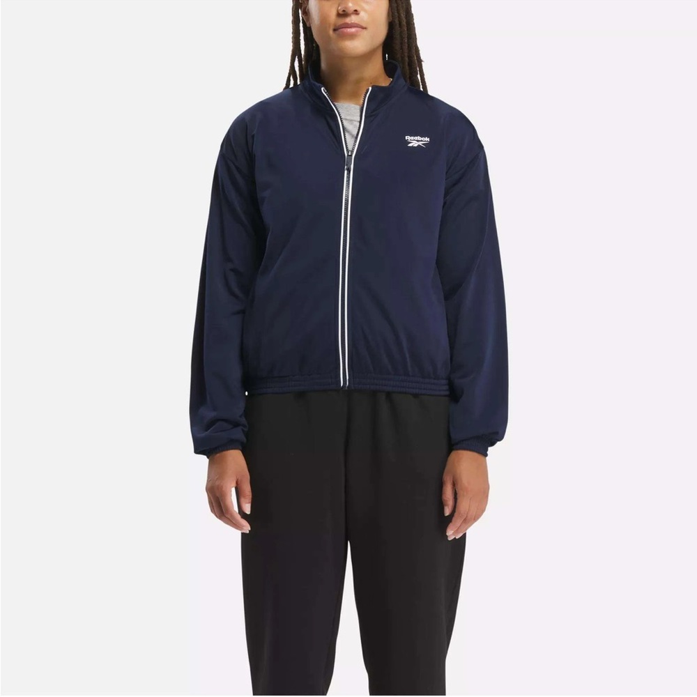 Women's Reebok Identity Back Vector Tricot Track Jacket NEW Navy/White